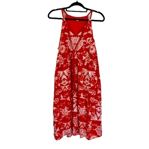 WESTPORT Red & White Floral Embroidered Swing Dress‎